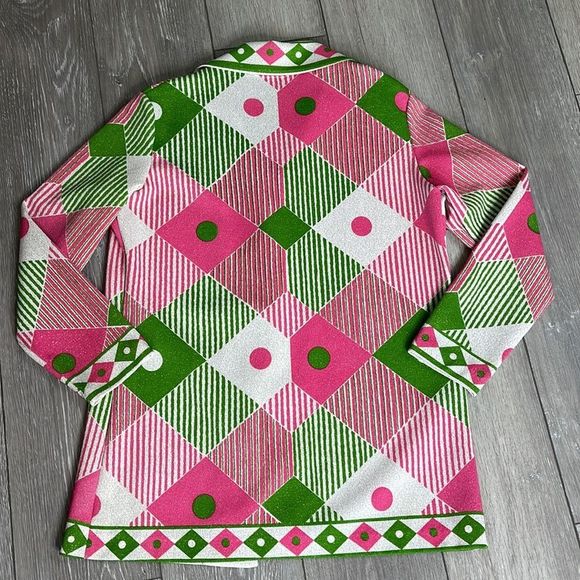 Vintage 1970s Abstract Polyester Button Front Top - Picture 7 of 16